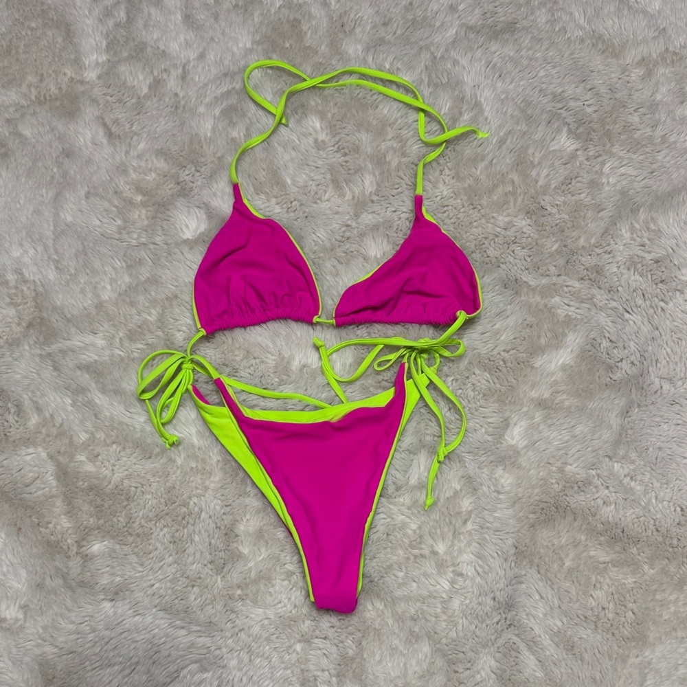 SHEIN Pink and Neon Green Bikini